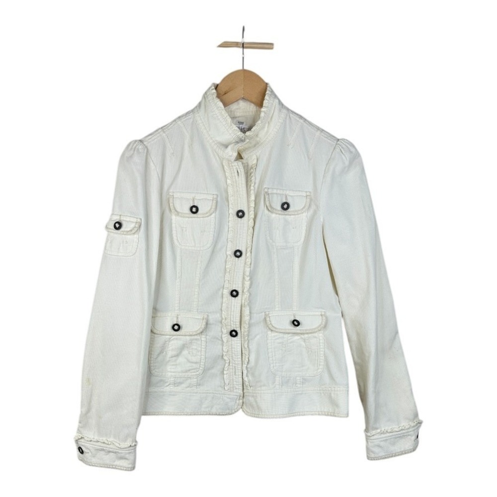 White House Black Market Cream Corduroy Utility‎ Jacket Size 6